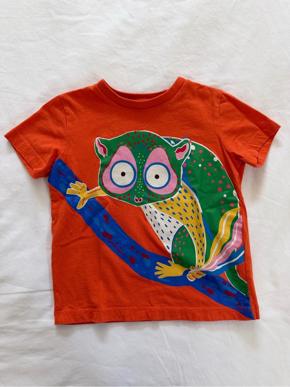 Mini Boden Orange Tee with Colorful Lemur Print